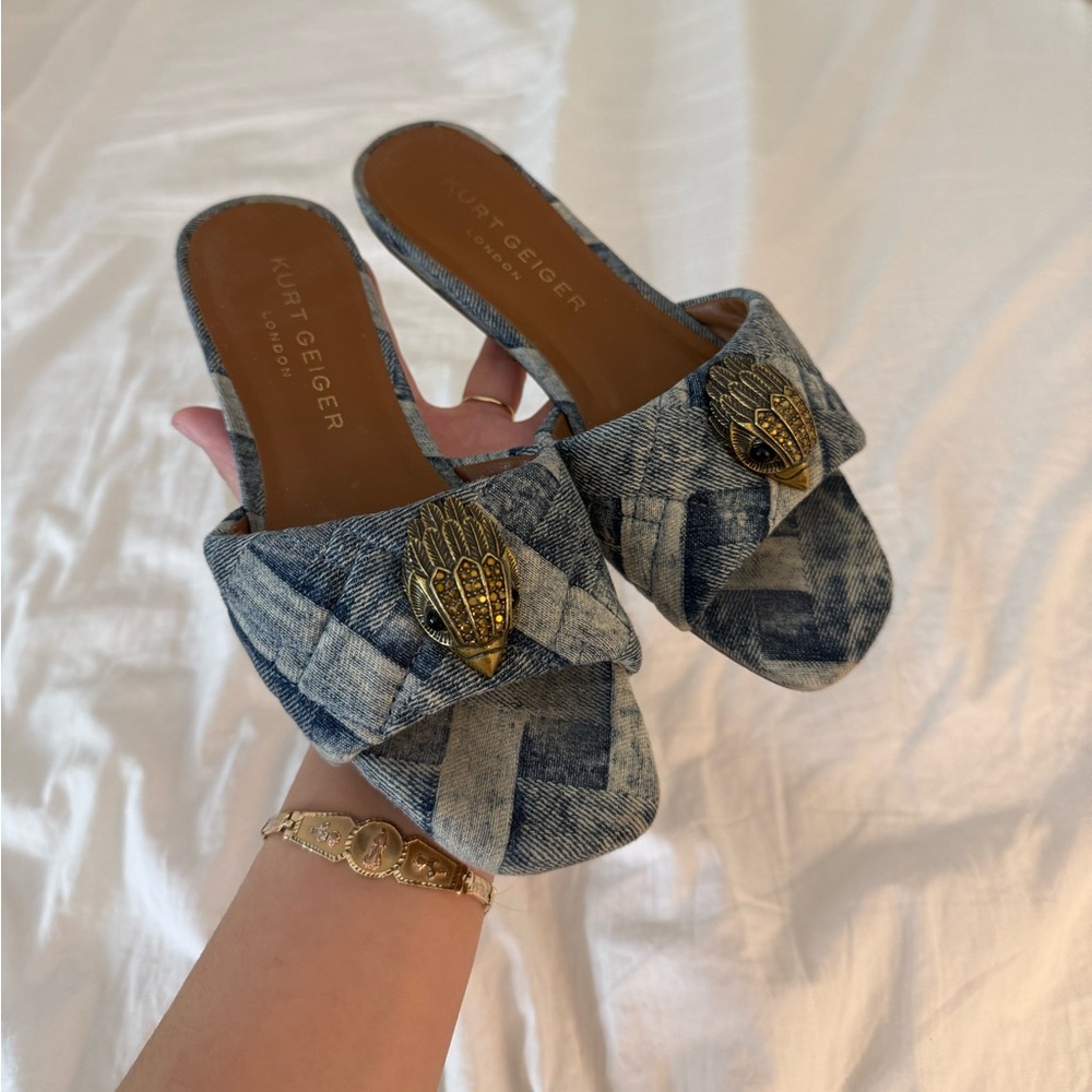 Kurt Geiger Blue Denim Sandals with Gold Detail